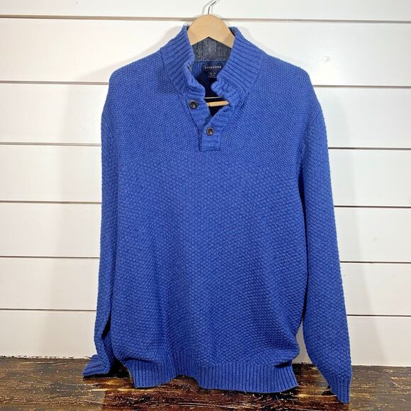 Lands' End Wool Blend Men's Button Mockneck 3 Button Sweater Blue Size XL 46-48) - Picture 1 of 8